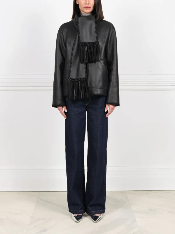 Embroidered Shearling Jacket with Scarf sold by Pologeorgis