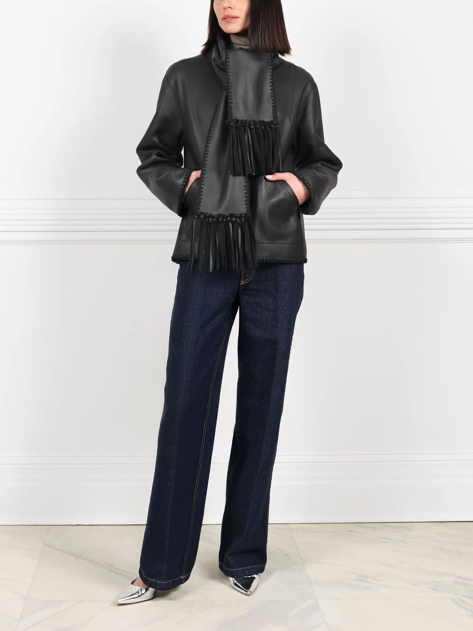 Embroidered Shearling Jacket with Scarf sold by Pologeorgis product image thumbnail 5