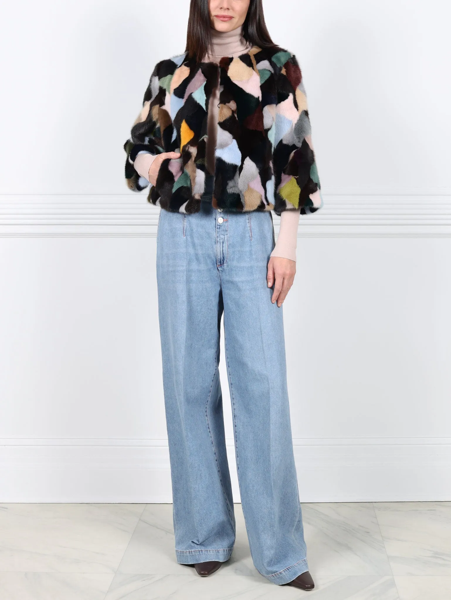 Upcycled Multi Mink Crop Jacket sold by Pologeorgis product image thumbnail 4