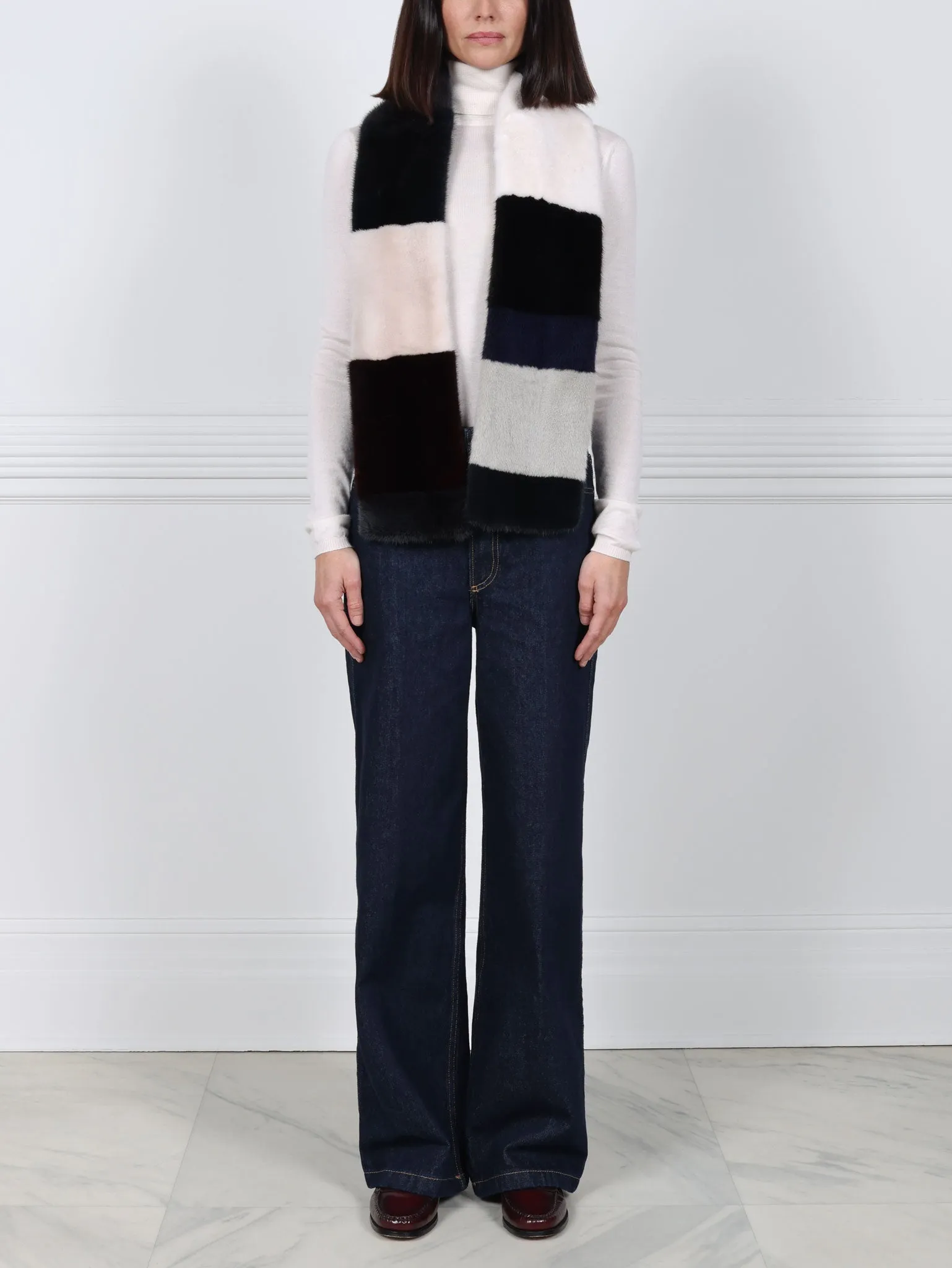 Color Blocked Mink Fur Scarf sold by Pologeorgis