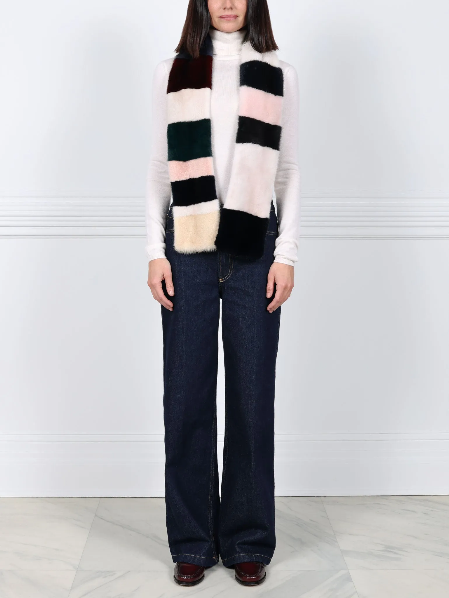 Color Blocked Mink Fur Scarf sold by Pologeorgis