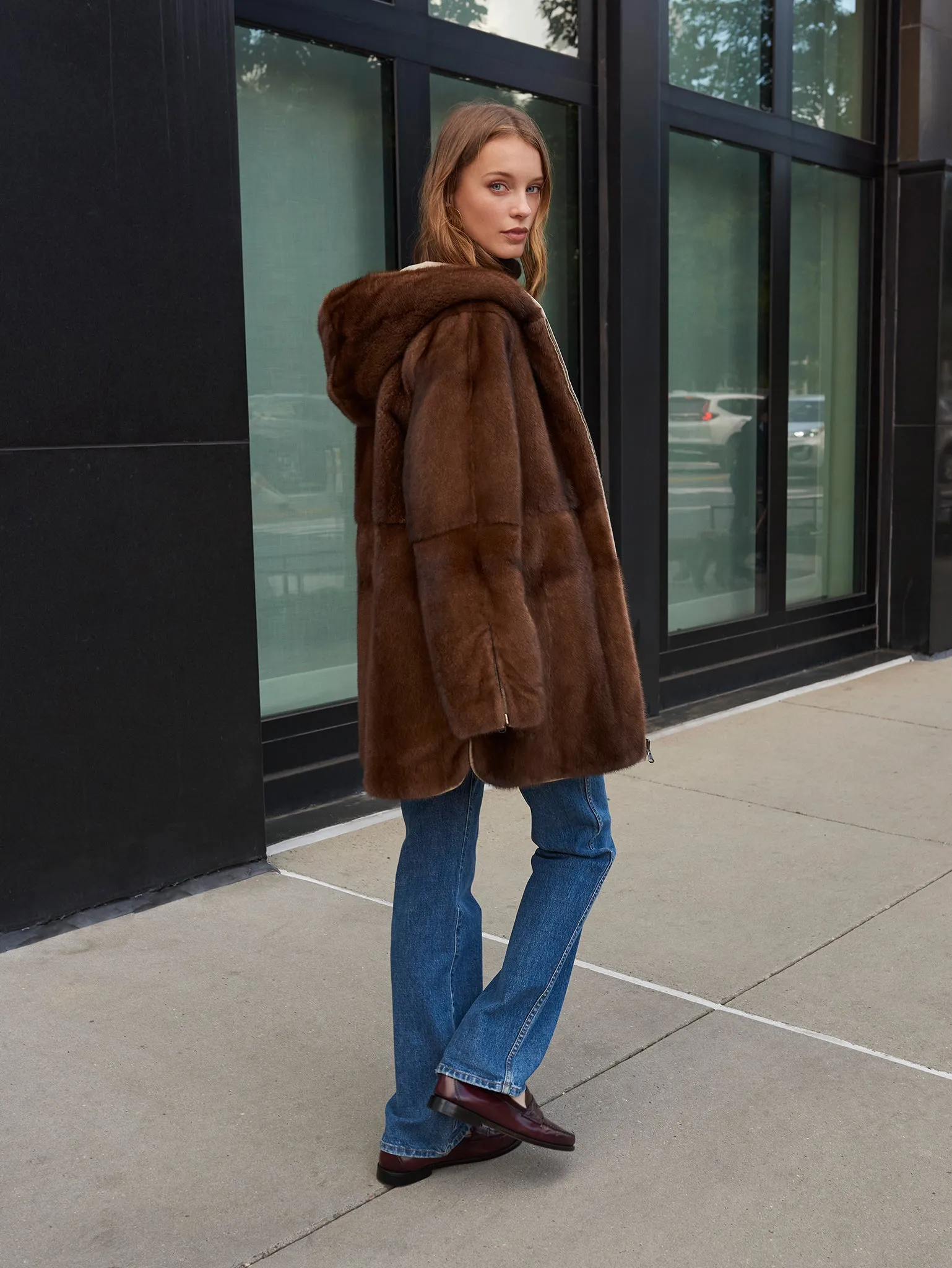 The Flurry Reversible Hooded Mink Coat sold by Pologeorgis product image thumbnail 2