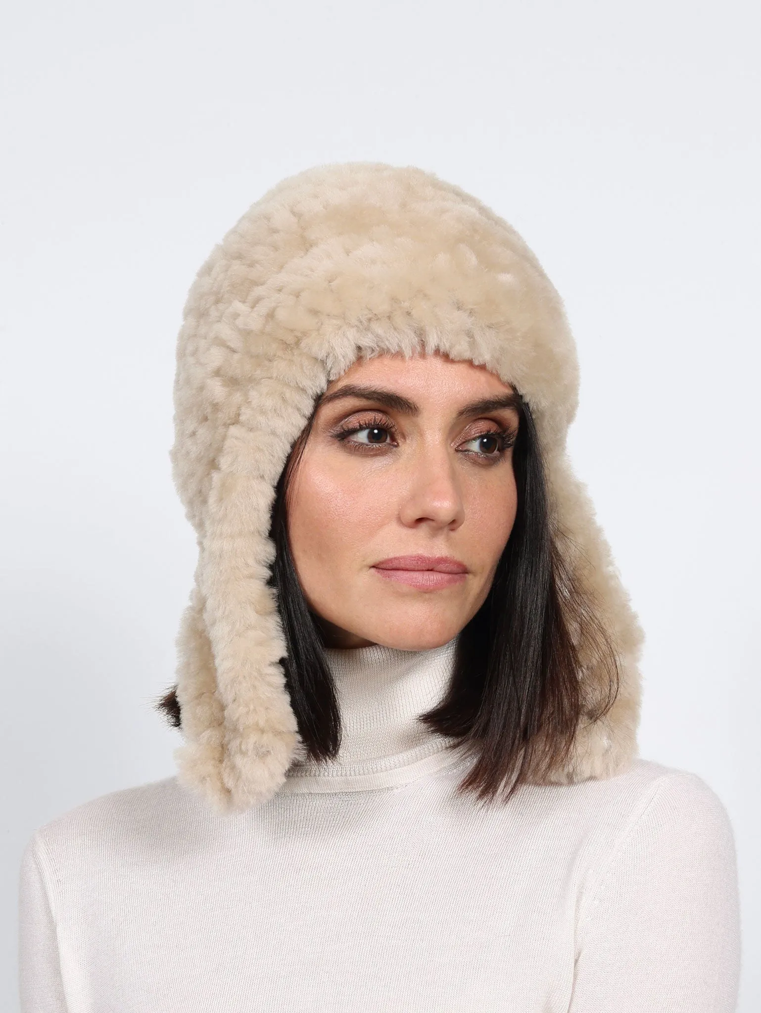 Knitted Shearling Aviator Hat sold by Pologeorgis