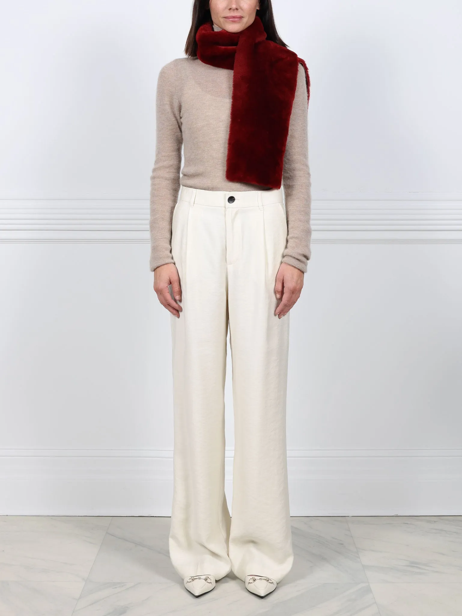 Burgundy Shearling Scarf sold by Pologeorgis