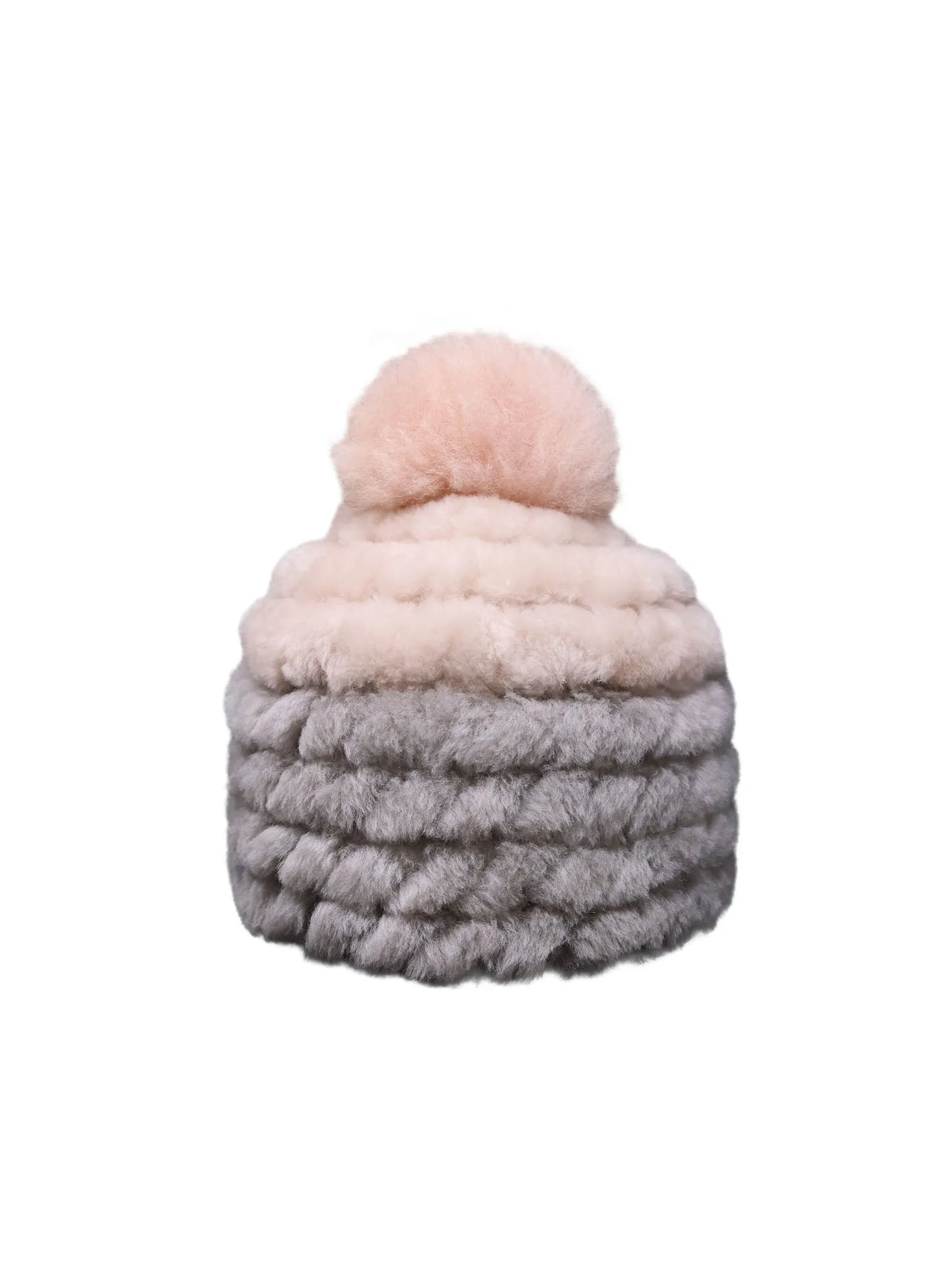 Knitted Two Tone Shearling Hat with Pom sold by Pologeorgis