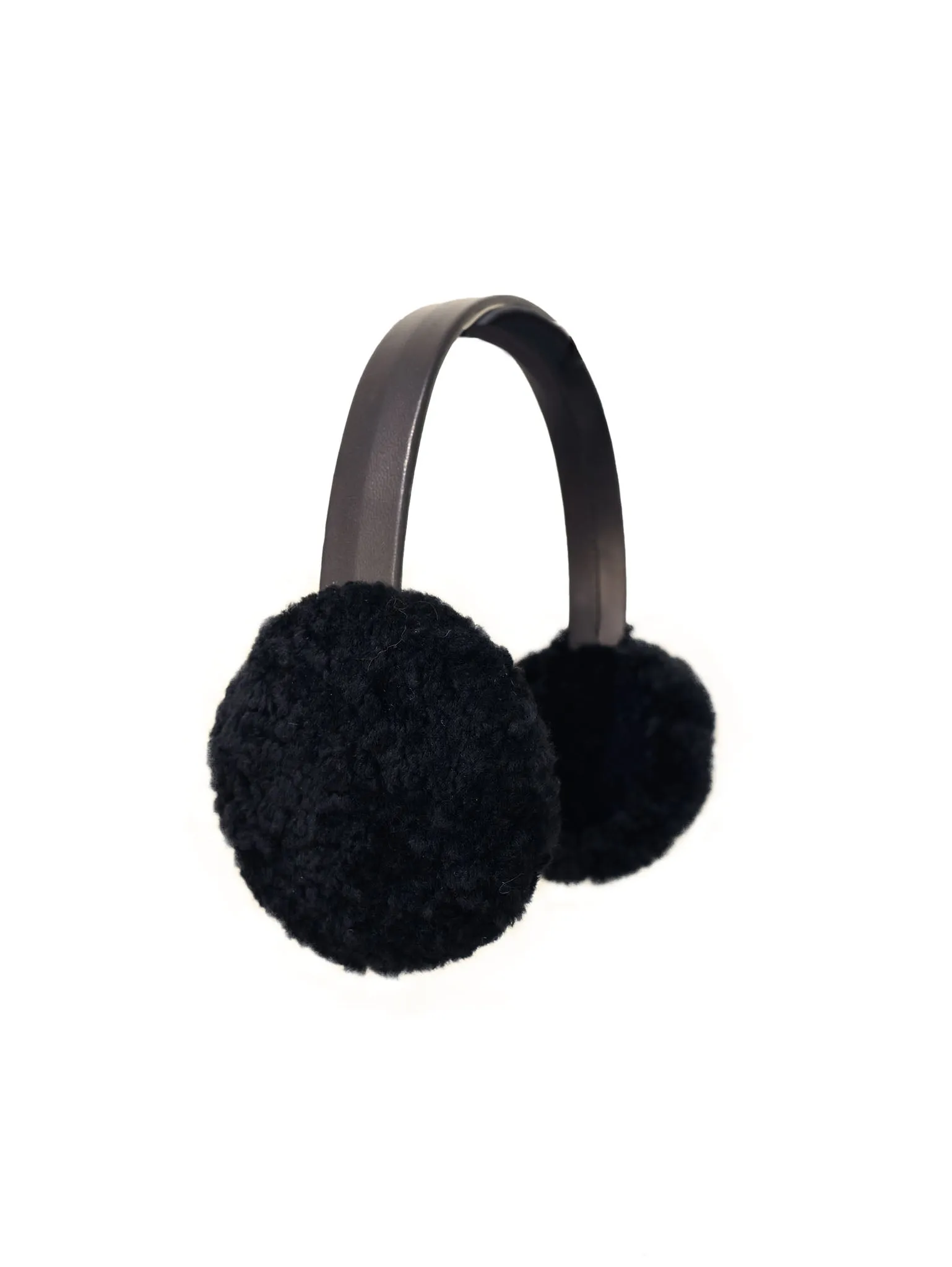 Curly Shearling Earmuffs in Black, Brown and Blue sold by Pologeorgis