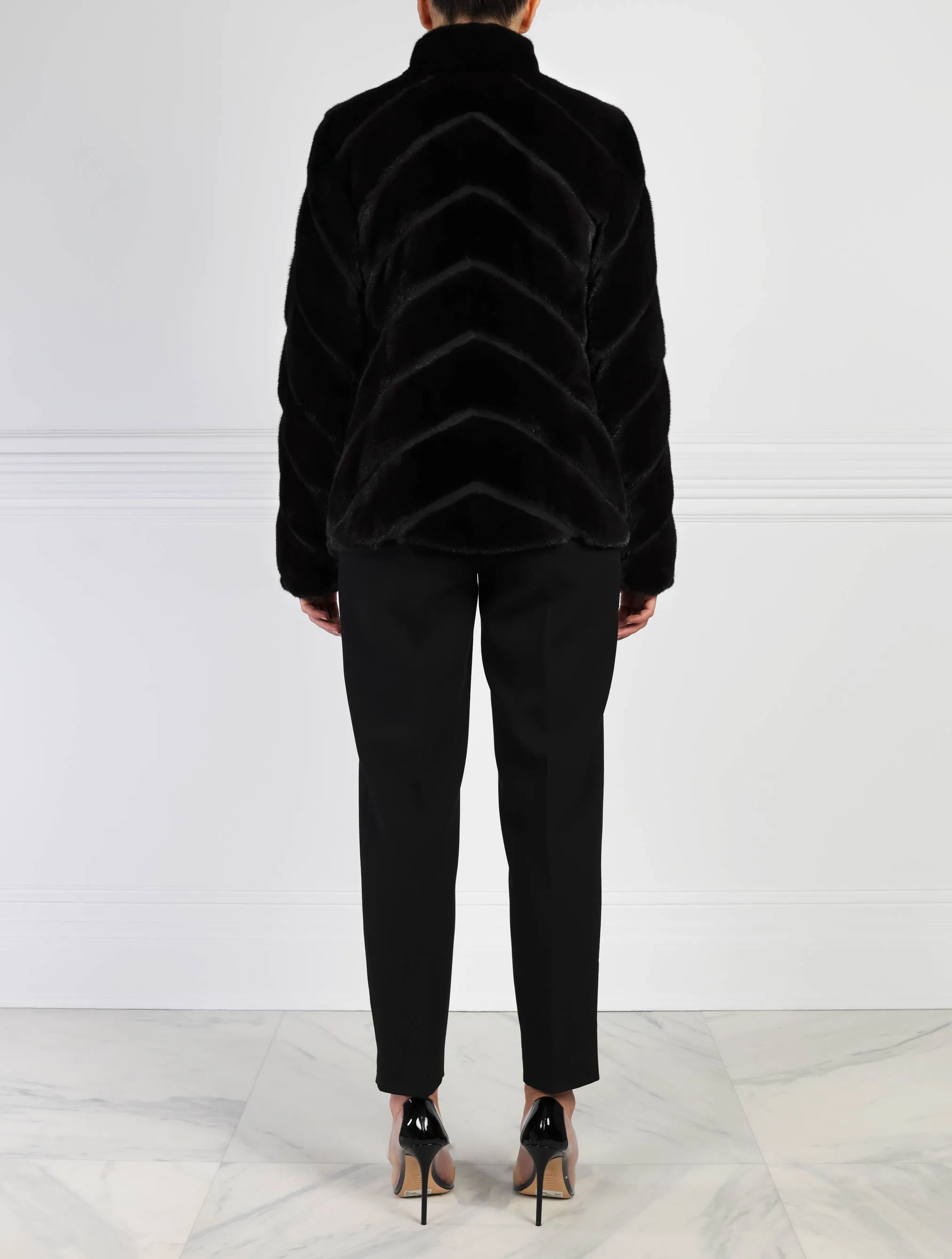 The Elsa Diagonal Mink Fur & Suede Jacket sold by Pologeorgis product image thumbnail 4