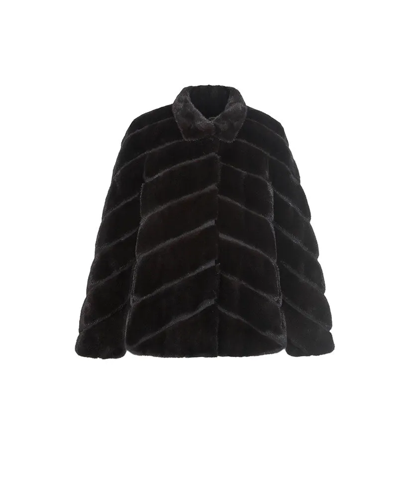 The Elsa Diagonal Mink Fur & Suede Jacket sold by Pologeorgis product image thumbnail 5