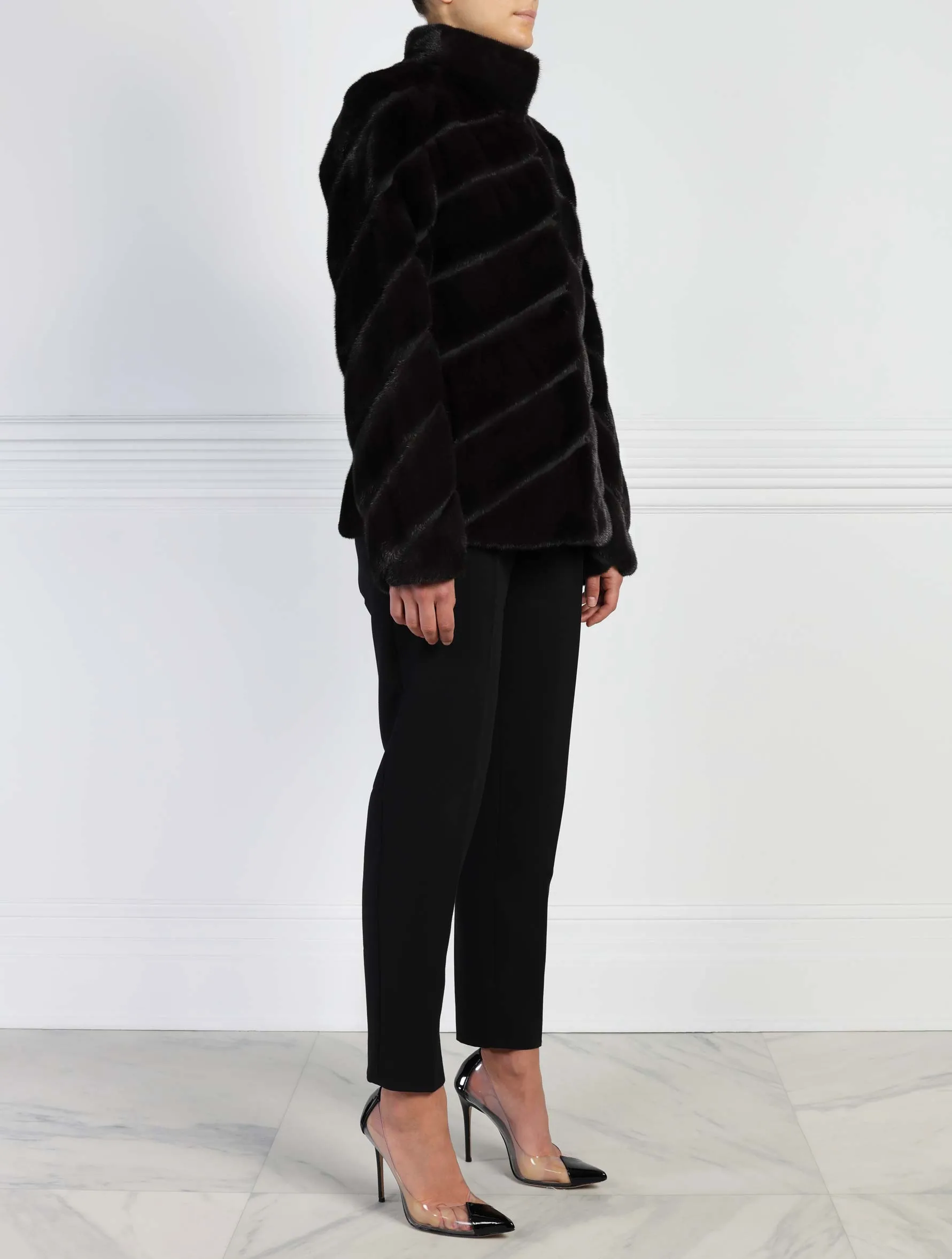 The Elsa Diagonal Mink Fur & Suede Jacket sold by Pologeorgis product image thumbnail 3