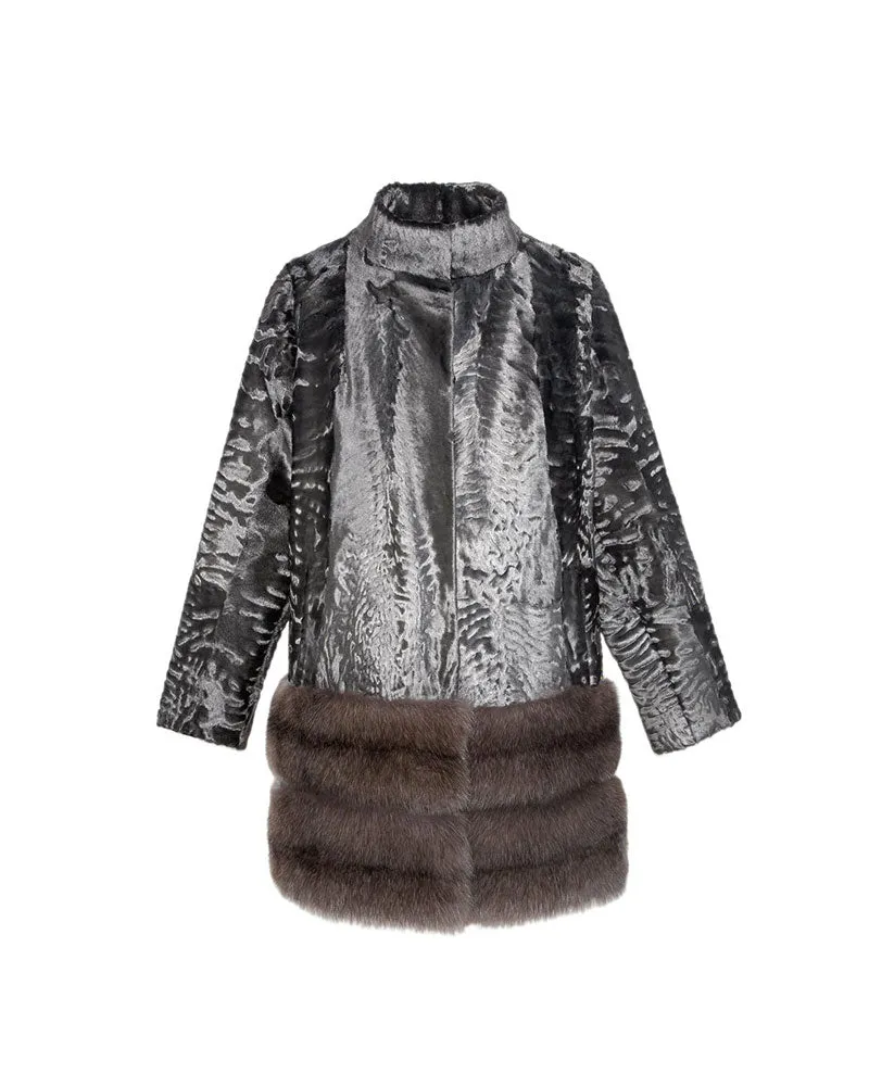 The Theron Metallic Swakara Lamb & Sable Fur Coat sold by Pologeorgis product image thumbnail 3