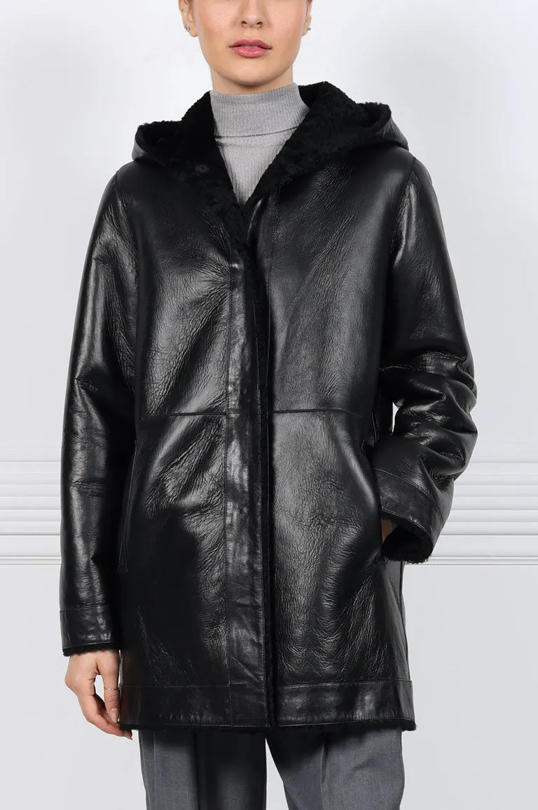 The Davie Hooded Curly Shearling Coat sold by Pologeorgis product image thumbnail 5