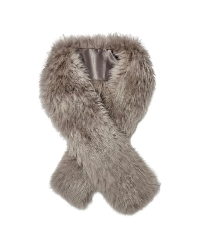 Cashmere Shearling Scarf in Taupe sold by Pologeorgis