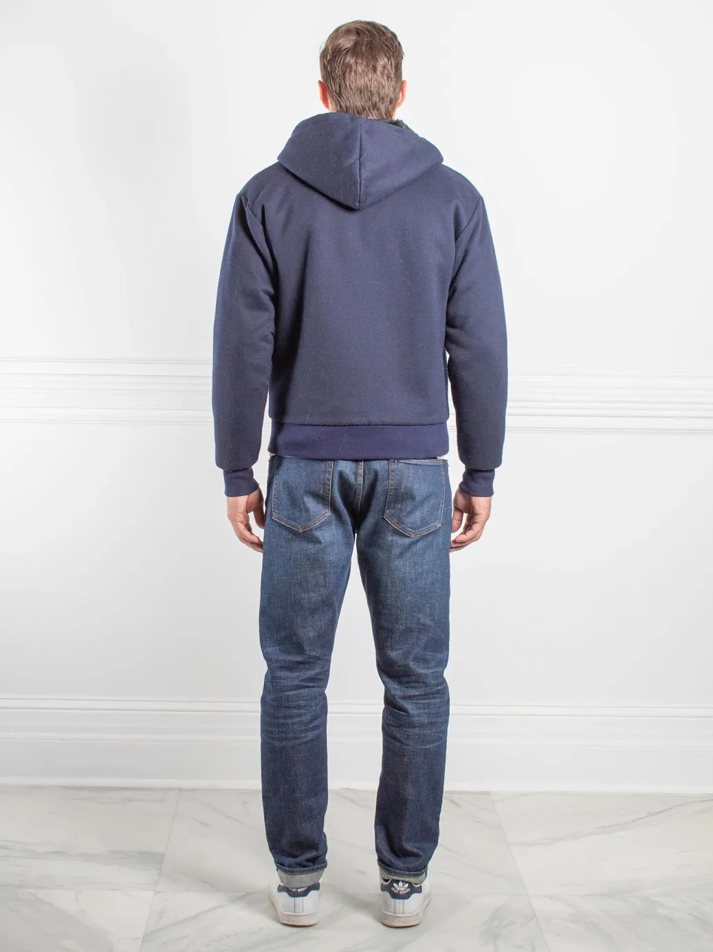 Men's Rabbit Lined Hooded Zip Sweatshirt in Navy sold by Pologeorgis product image thumbnail 3