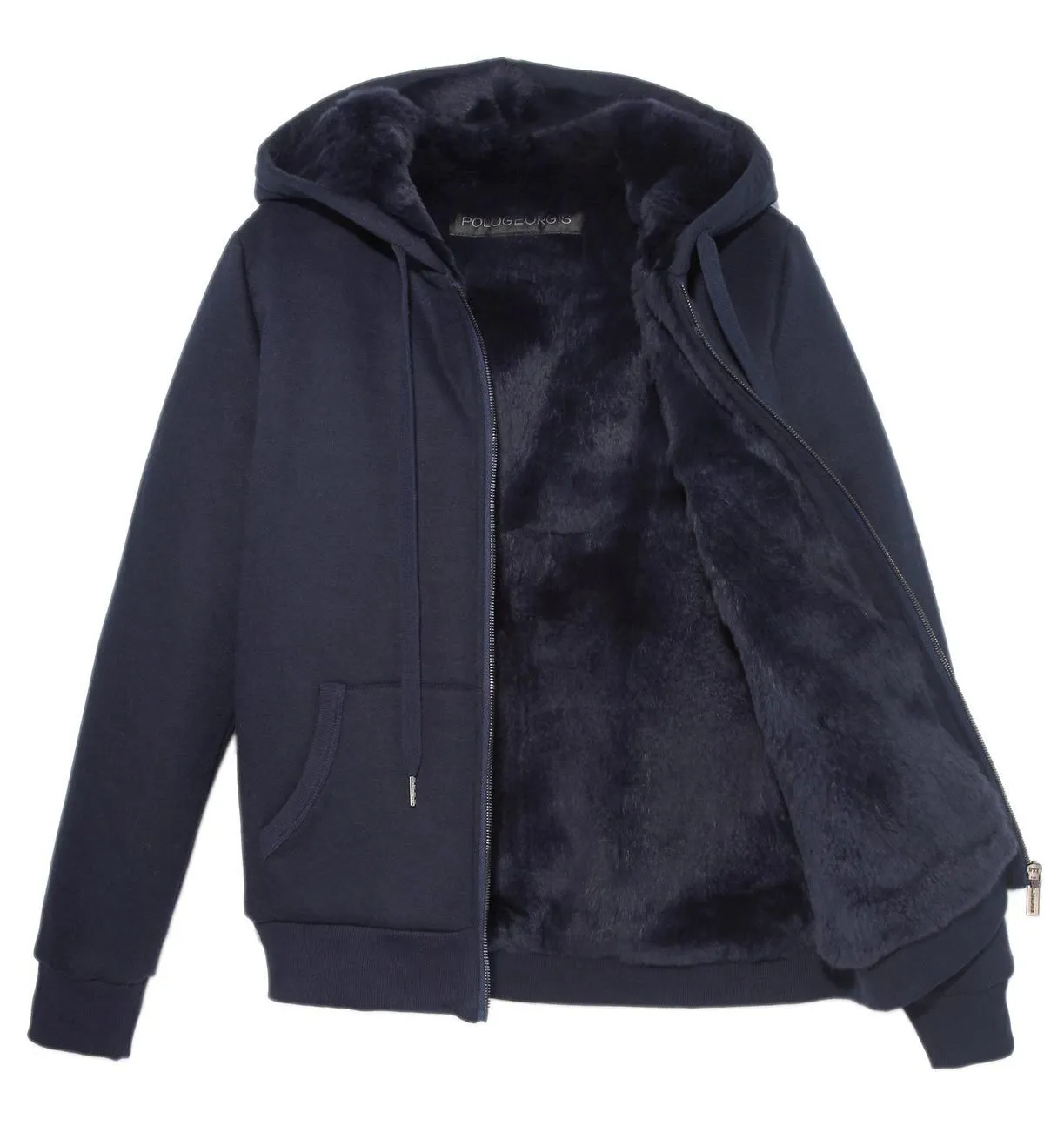 Men's Rabbit Lined Hooded Zip Sweatshirt in Navy sold by Pologeorgis product image thumbnail 5