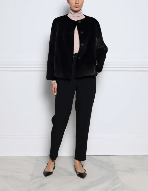 The Tallie Mink Fur Jacket in Black sold by Pologeorgis