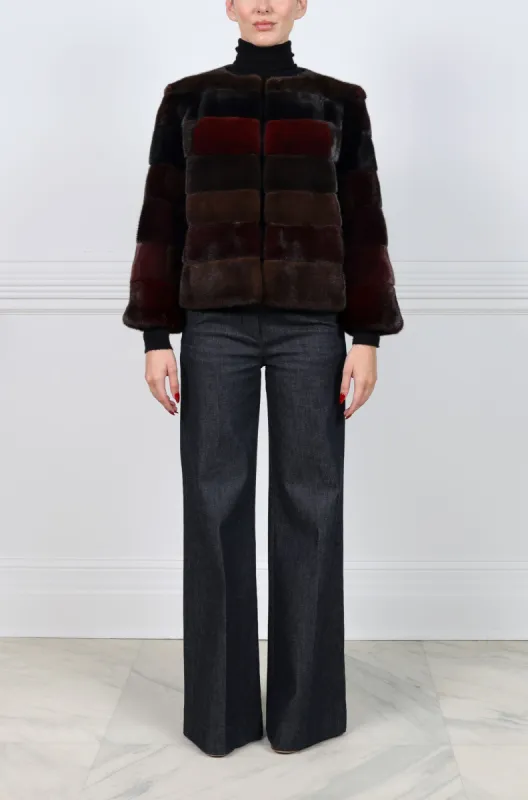 Horizontal Mink Fur Multicolored Striped Jacket sold by Pologeorgis