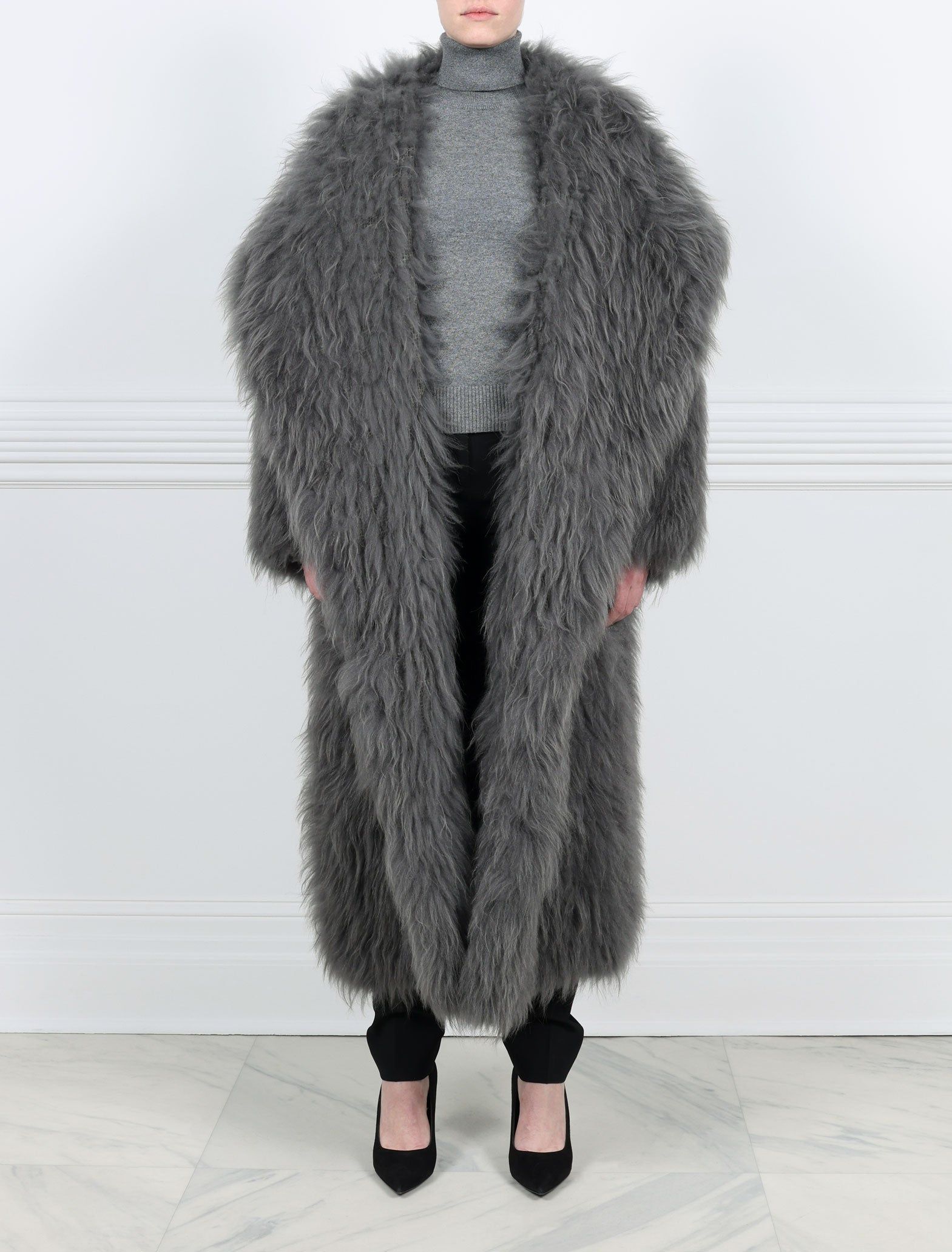 Hooded Knitted Shearling Duster Coat sold by Pologeorgis