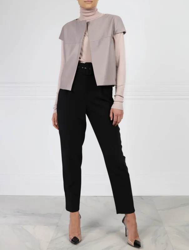 The Chrissie Cap Sleeved Leather Vest sold by Pologeorgis