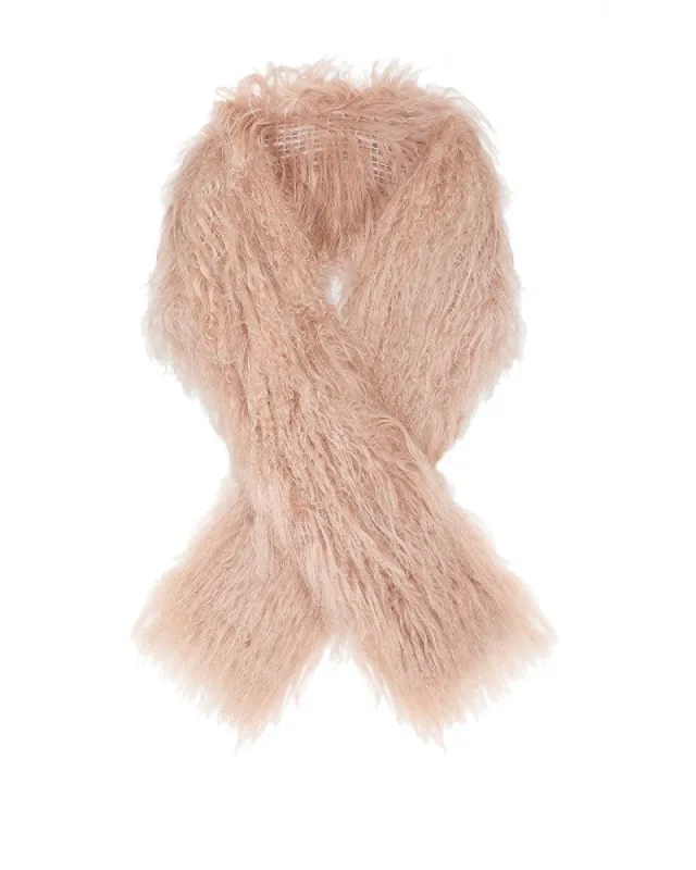 Knitted Curly Shearling Scarf in Light Camel sold by Pologeorgis