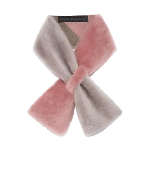 Two Tone Shearling Pull Through Scarf in Light Grey & Pink sold by Pologeorgis