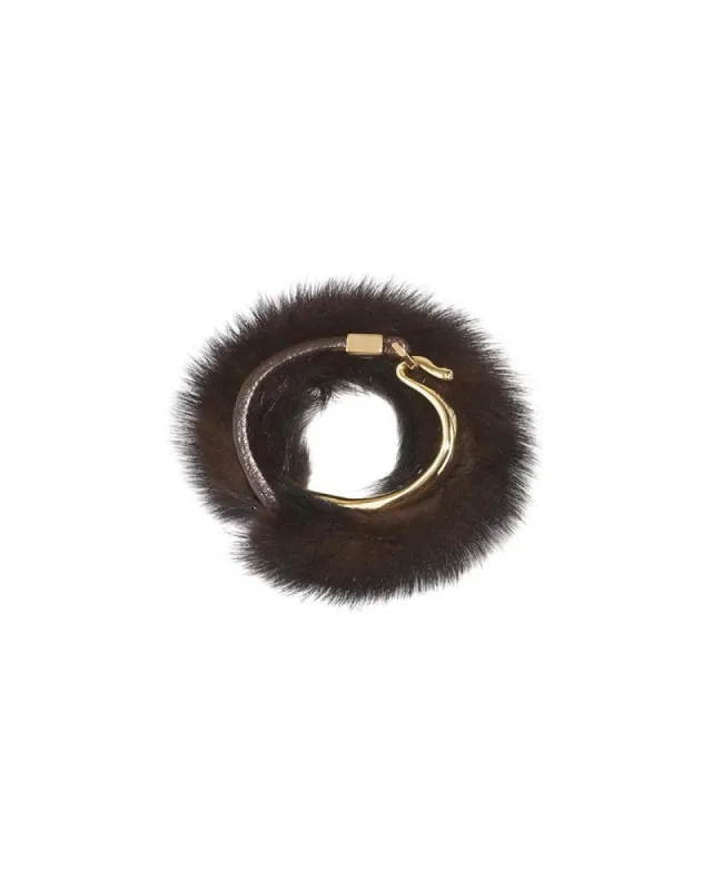 The Mink Wrap Cuff in Dark Brown sold by Pologeorgis