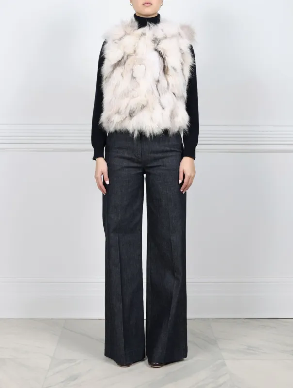 Fox Fur Patchwork Vest in White Marble sold by Pologeorgis