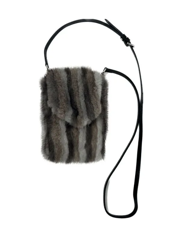 Intarsia Mink Fur Phone Bag with Leather Strap sold by Pologeorgis