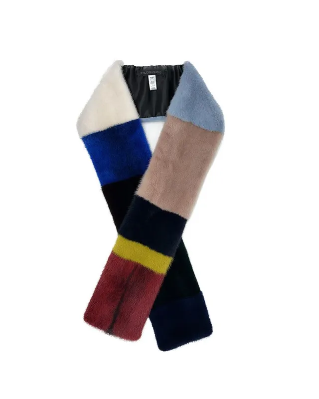 Color Blocked Upcycled Mink Fur Scarf sold by Pologeorgis
