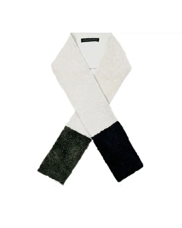 Tri-Tone Curly Shearling Scarf in Black/Pearl/Hunter Green sold by Pologeorgis