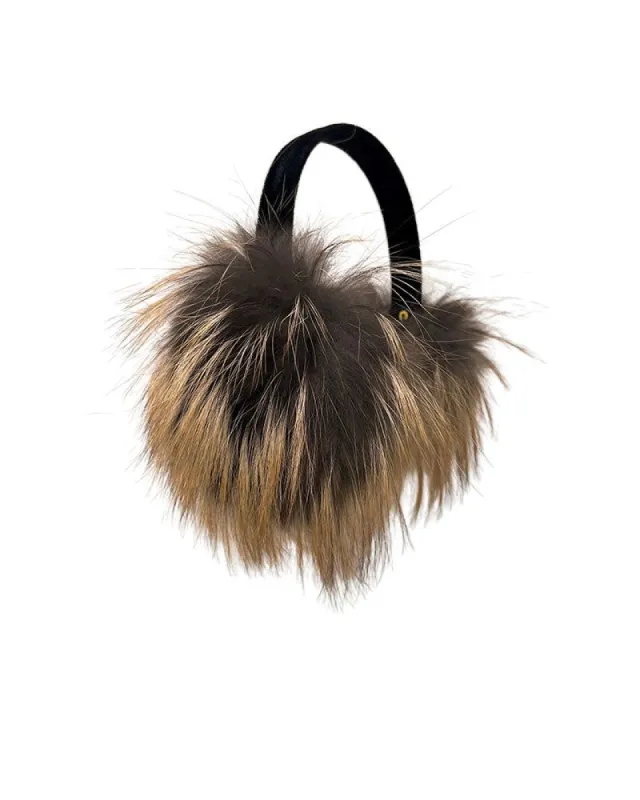 Dyed Cross Fox Fur Earmuffs with Velvet Band sold by Pologeorgis