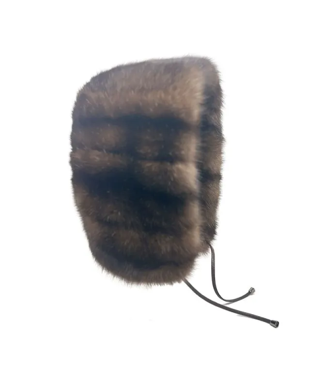 Horizontal Barguzine Sable Fur Hood with Leather Ties sold by Pologeorgis