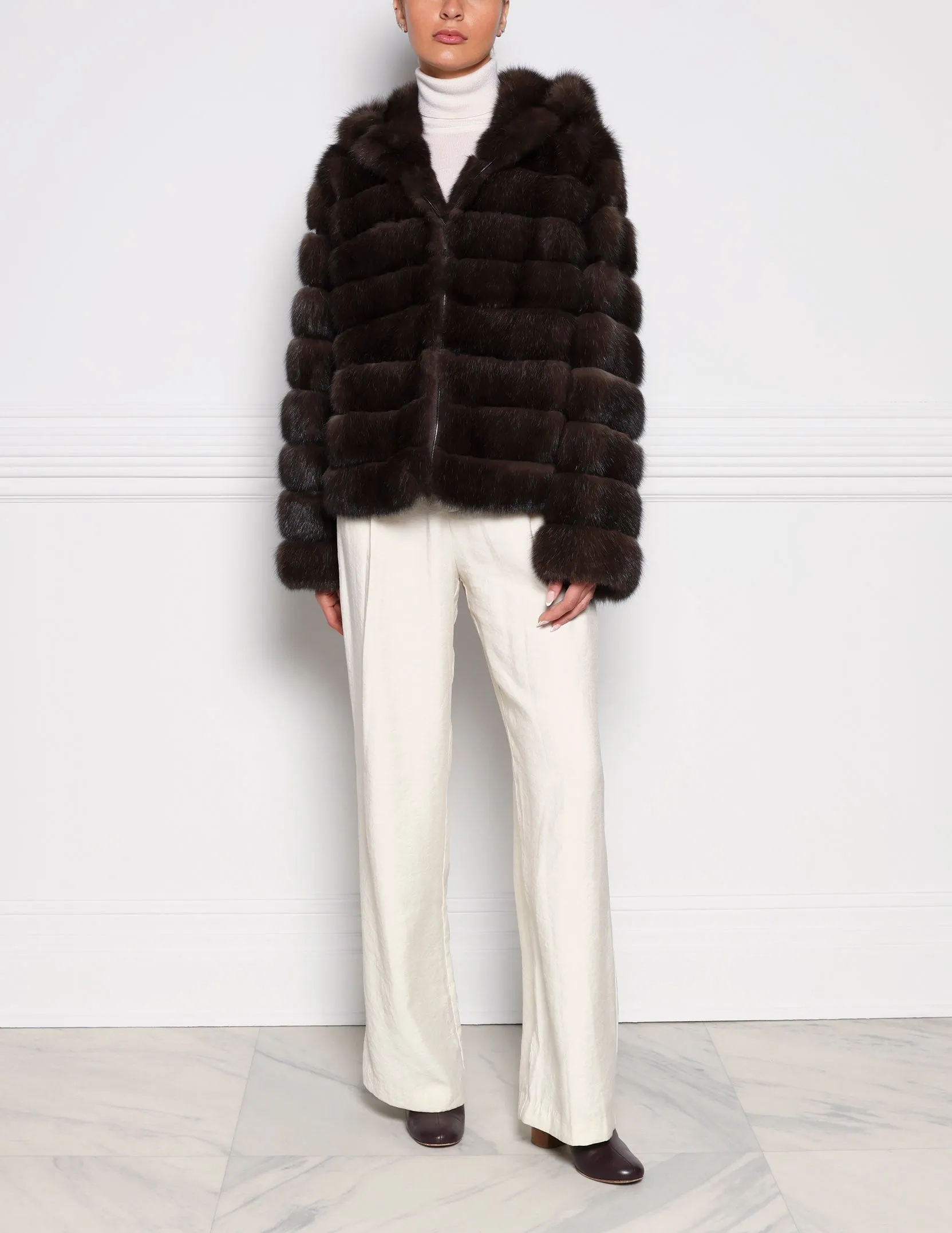 The Sarah Sable Fur Hooded Jacket sold by Pologeorgis