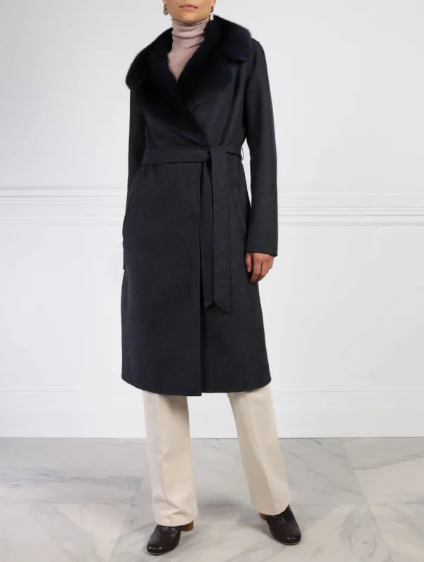 The Aubrey Wool Blend Coat with Mink Fur Collar made by Pologeorgis
