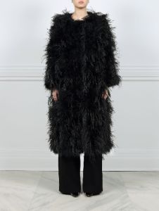 The Kallista Feather Coat available in Black and White sold by Pologeorgis