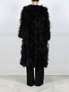 The Kallista Feather Coat available in Black and White sold by Pologeorgis