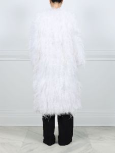 The Kallista Feather Coat available in Black and White sold by Pologeorgis