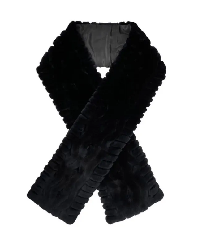 Navy Cable Knit Grooved Mink Fur Scarf sold by Pologeorgis