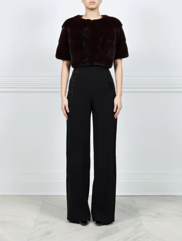 The Stratus Horizontal Mink Fur Shrug in Dark Merlot sold by Pologeorgis