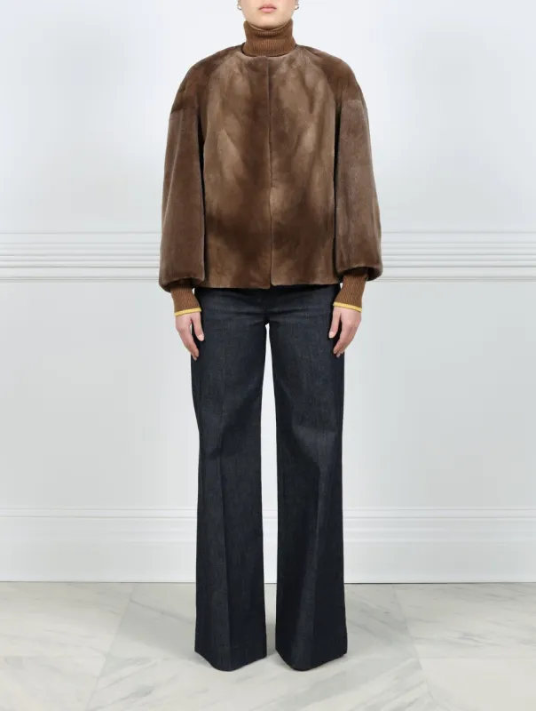 Greige Sheared Mink Fur Jacket sold by Pologeorgis