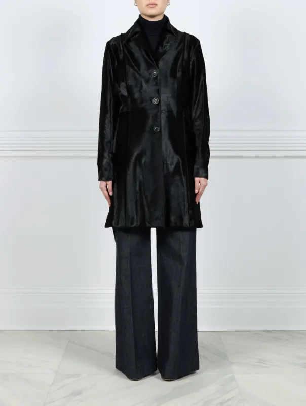 Black Calf Notch Collar Coat sold by Pologeorgis