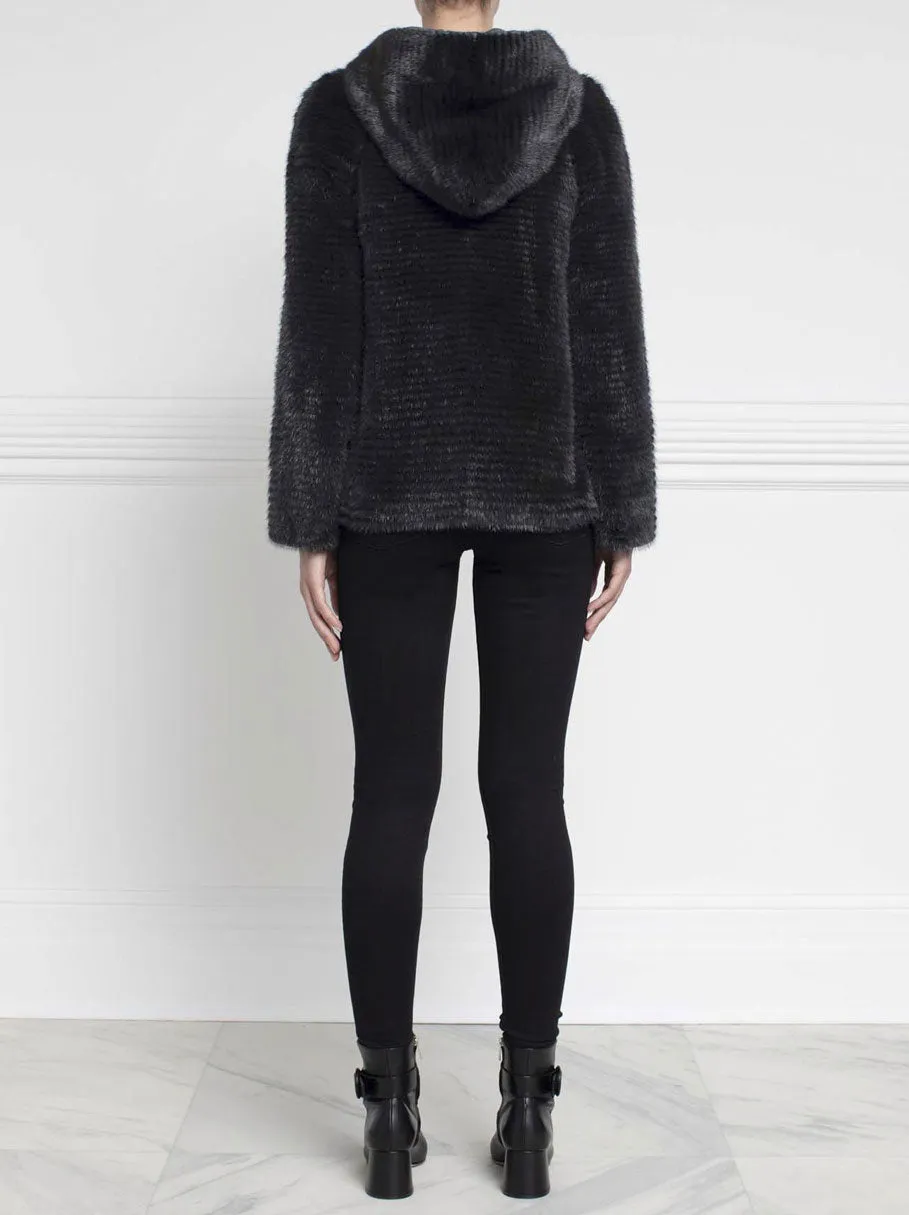 The Kiana Stripped Mink Fur Hooded Jacket sold by Pologeorgis product image thumbnail 2