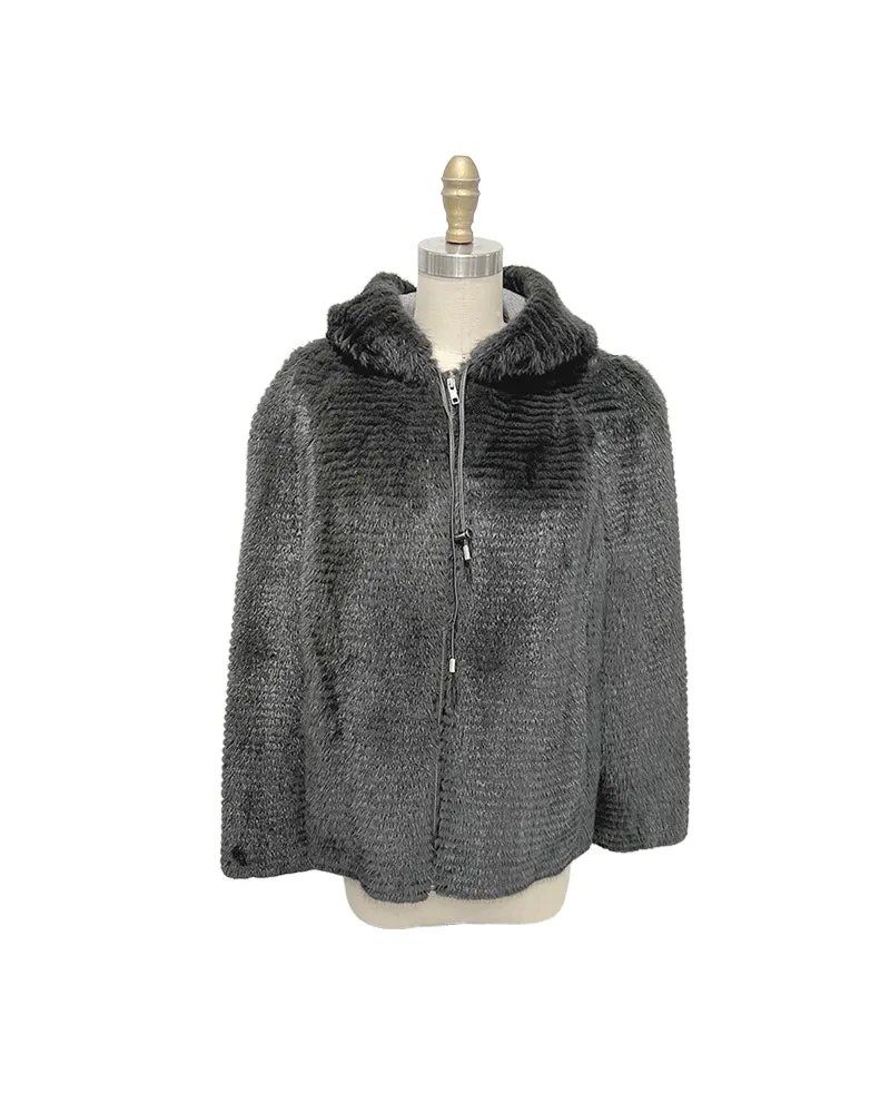 The Kiana Stripped Mink Fur Hooded Jacket sold by Pologeorgis product image thumbnail 5