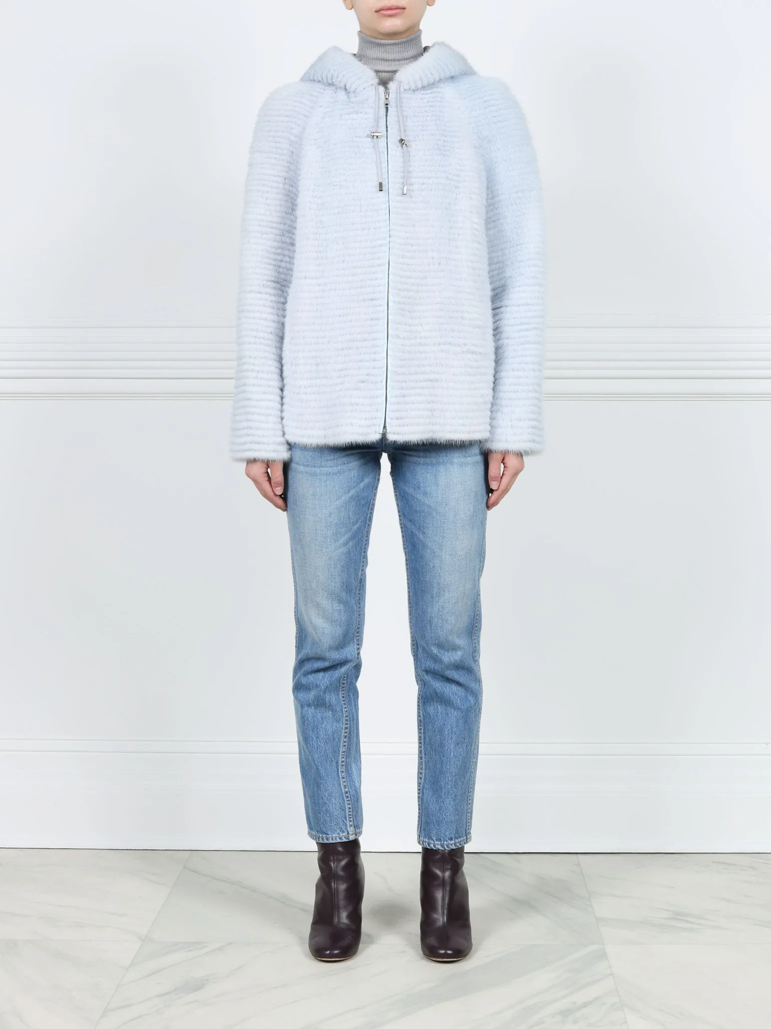 The Kiana Stripped Mink Fur Hooded Jacket sold by Pologeorgis product image thumbnail 3