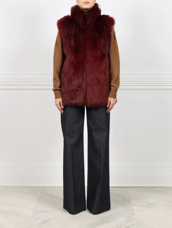Toscana Shearling Vest in Burgundy sold by Pologeorgis