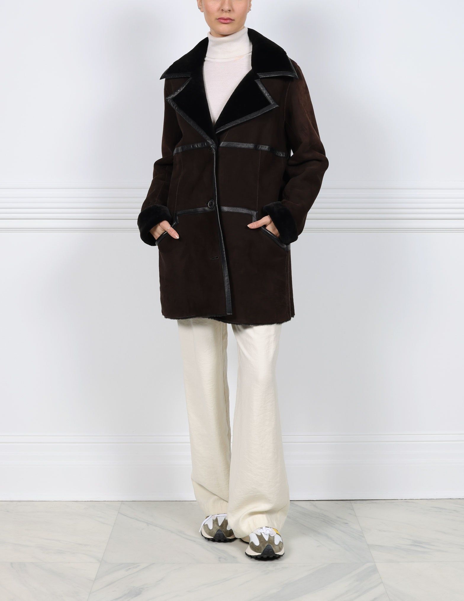 Shearling Coat with Leather Seams sold by Pologeorgis product image thumbnail 2