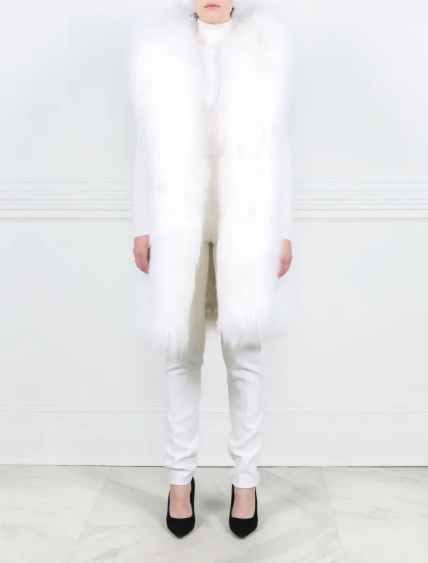 Hooded Shearling Long Vest in White sold by Pologeorgis