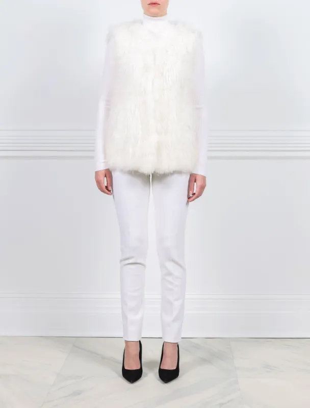 Shearling Crew Neck Vest in White sold by Pologeorgis