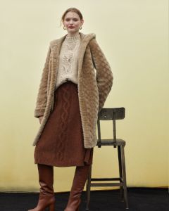 The Emily Cable Knit Grooved Shearling Coat sold by Pologeorgis