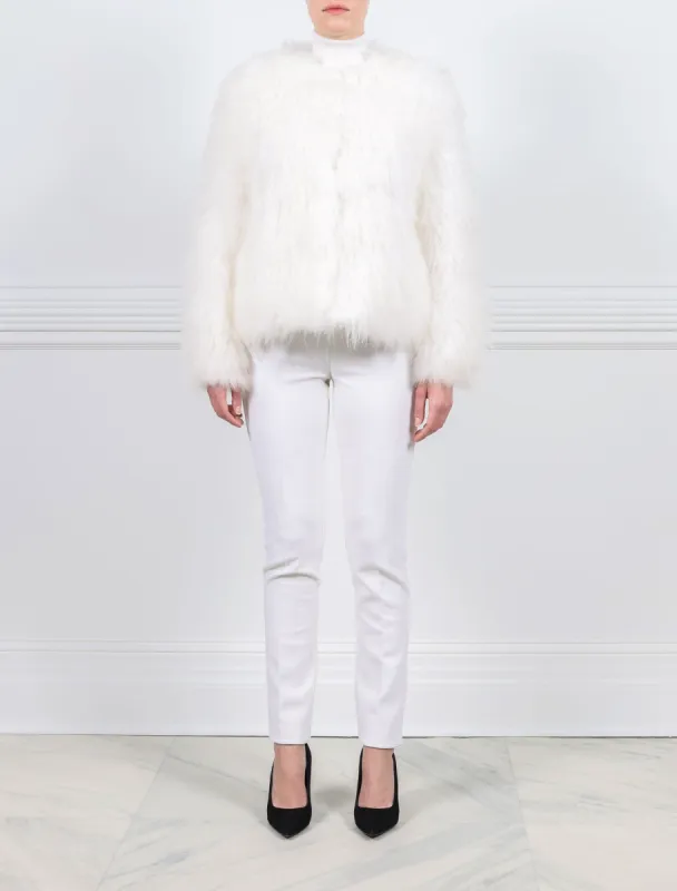 Shearling Crew Neck Jacket in White sold by Pologeorgis