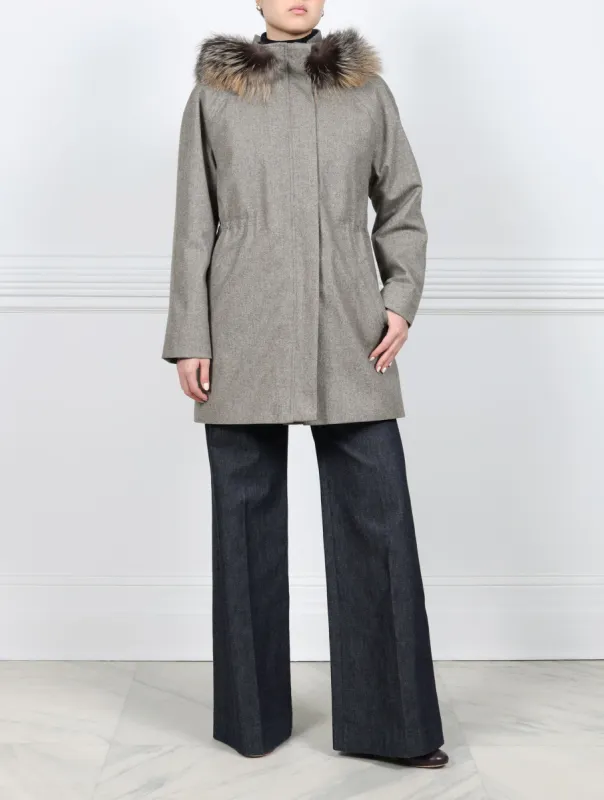 The Stormie Hooded Storm Coat Mink Fur Lined Anorak sold by Pologeorgis